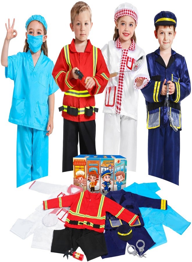 DISHIO Dress Up Clothes for Kids Pretend Role Play Costumes Trunk Toddlers Dress Up Costumes with Fireman Police Doctor Chef Kids Costume Dress Up for Boys Girls Birthday Party Age 3 to 6 - Image 1